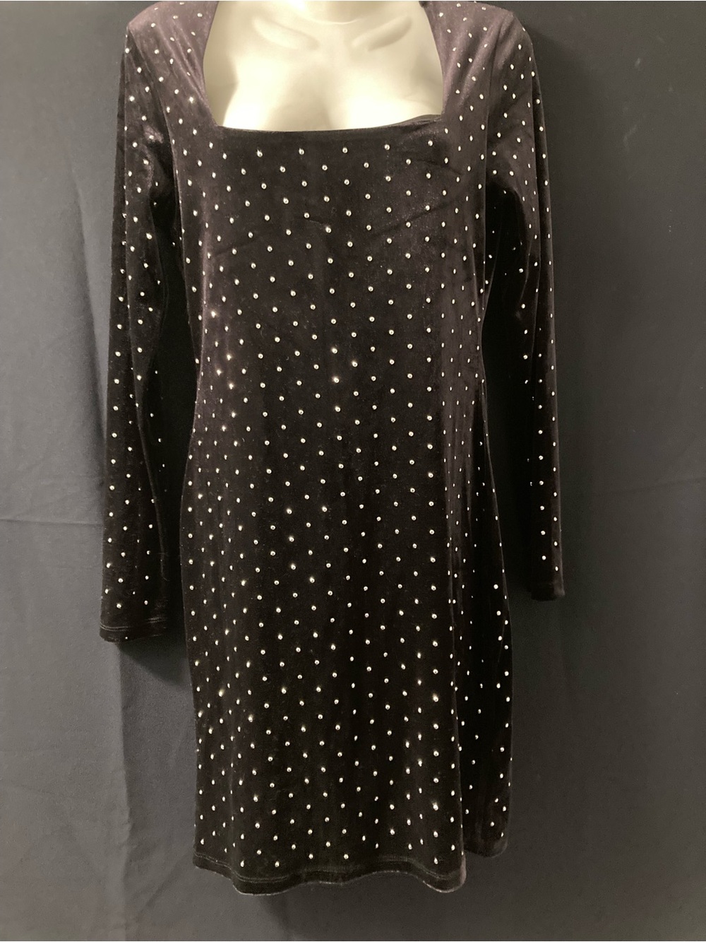 H&M Black Velvet Rhinestone Bodycon Dress Y2K Party Cocktail M